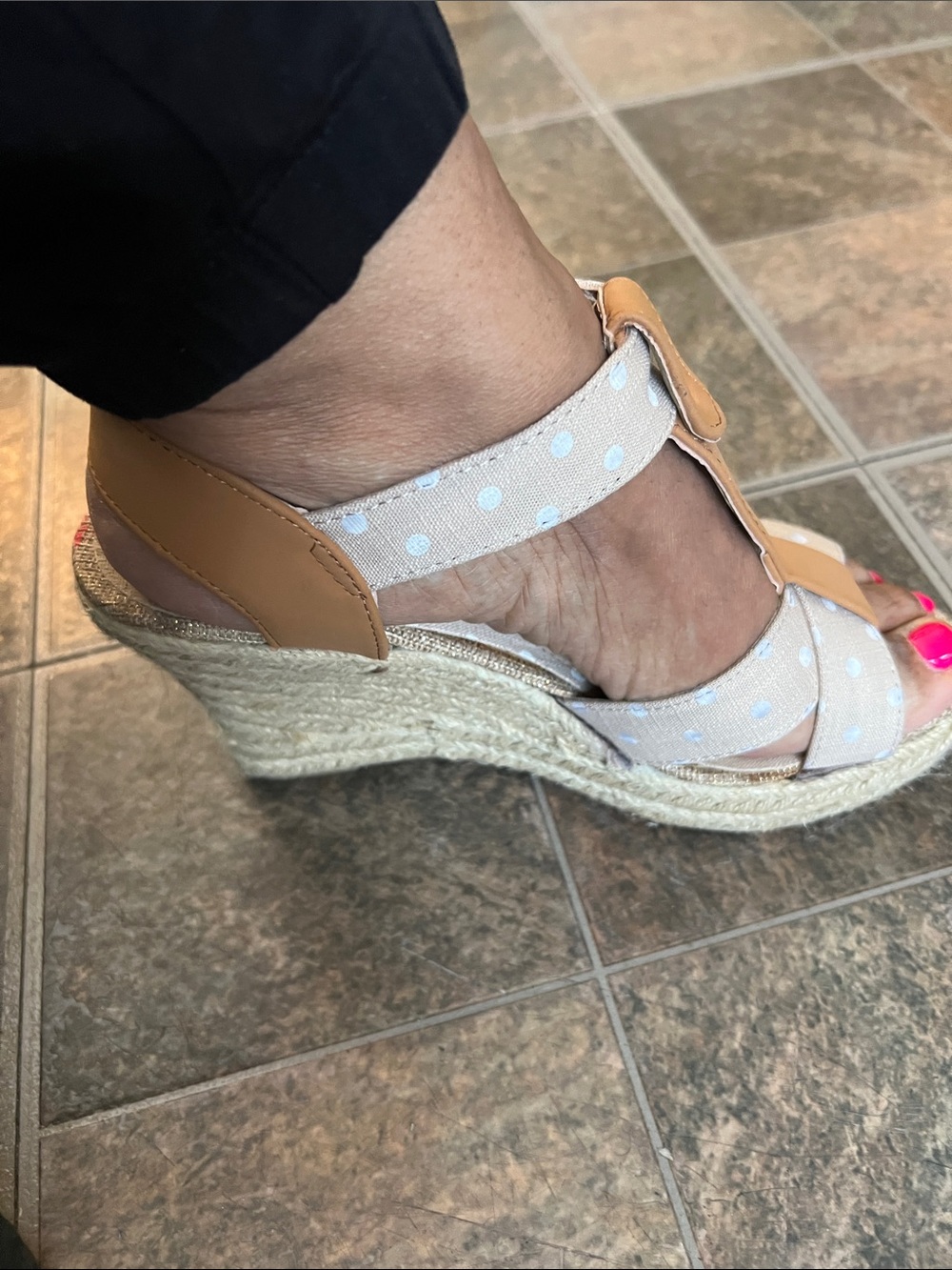 Charming Charlie Beige Polka Dot Espadrille Wedge Sandals